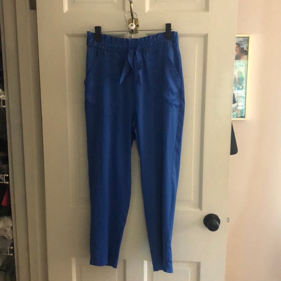 Zara | Pants & Jumpsuits | Zara Bright Blue Satin Joggers | Poshmark